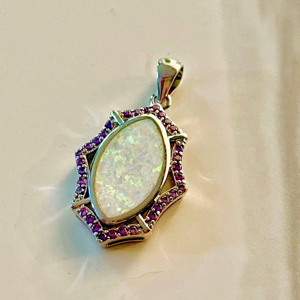 NWOT 925 Sterling Silver Opal and Amethyst Pendant